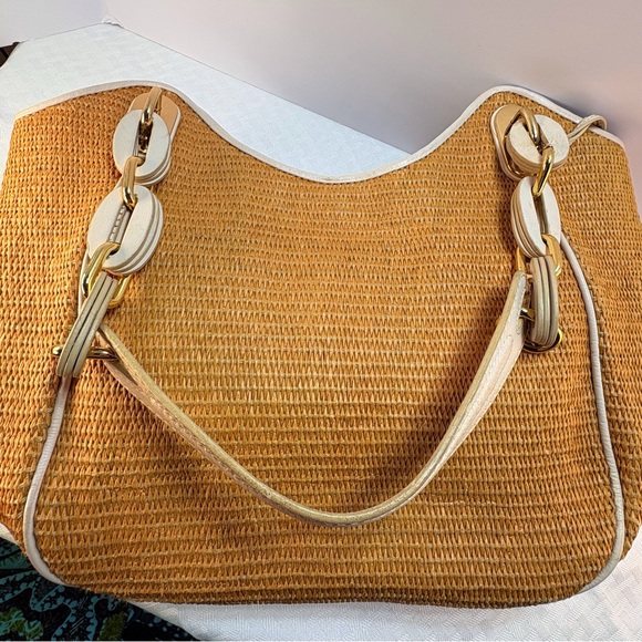 Michael Kors Handbags - Michael Kors Tan Woven / leather Shoulder Bag with Gold Accents